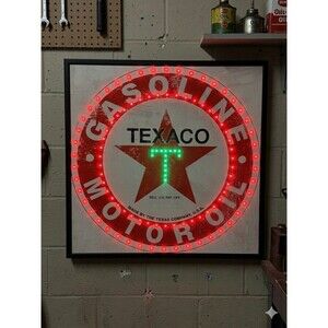 Texaco Gasoline Motor Oil LED Light Up Sign 20" x 20" Wall Decor Garage NEW